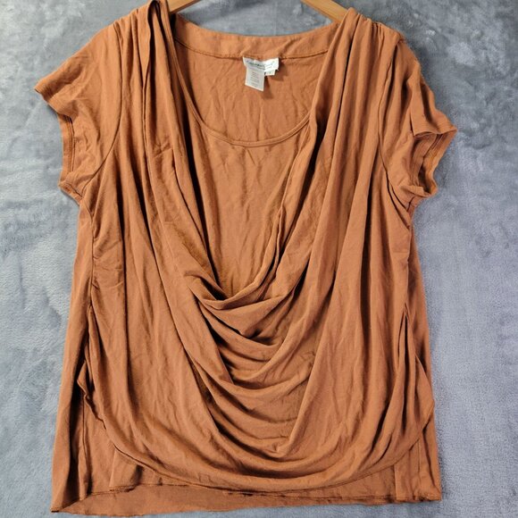 Coldwater Creek Womens Drape Front Top L Brown Rust Viscose Spandex Boho Artsy - Picture 1 of 9